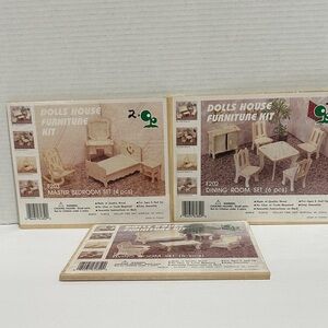 3 Doll House Furniture Kit Sets Master Bedroom Living Room Dining Room